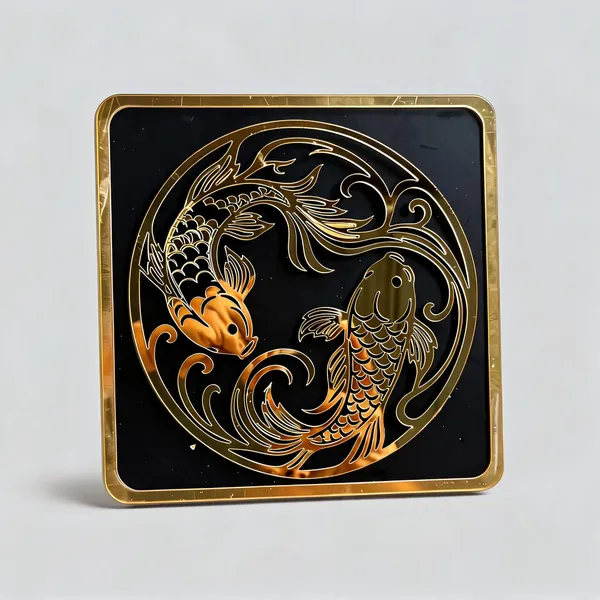 Gold_Tone_Traditional_Fish_Motif_Square_Wall_Decor