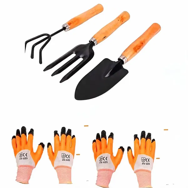 AGT_Gardening_Tool_Kit_Small_Trowel,_Hand_Fork,_Cultivator_and_2Pair_of_Hand_Gloves_Garden_Tool_Kit_(5_Tools)