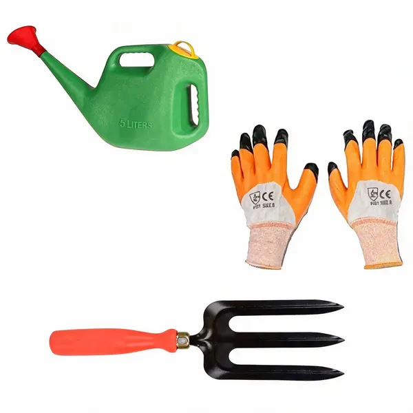 AGT_Watering_Can,_Hand_Cultivator,_Gloves_Garden_Tool_Kit_(3_Tools)