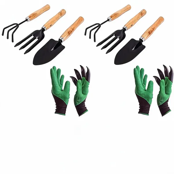 AGT_Hand_Fork_,Big_Trowel_and_Weeder_/Cultivator,_Hand_Gloves_Garden_Tool_Kit_Garden_Tool_Kit_(4_Tools)