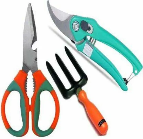 AGT_3_pcs_Gardening_Tools_Combo_of_Scissor,_Hand_Fork_and_Garden_Scissors_Pruning_Bypass_Secateurs_Flower_Cutter_Branch_Trimmer_Carbon_Steel_Blade_with_Lock_Garden_Tool_Kit_(3_Tools)_Garden_Tool_Kit_(3_Tools)