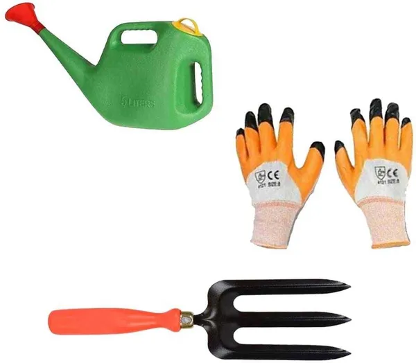 AGT_Watering_Can,_Hand_Cultivator,_Gloves_Garden_Tool_Kit_(3_Tools)