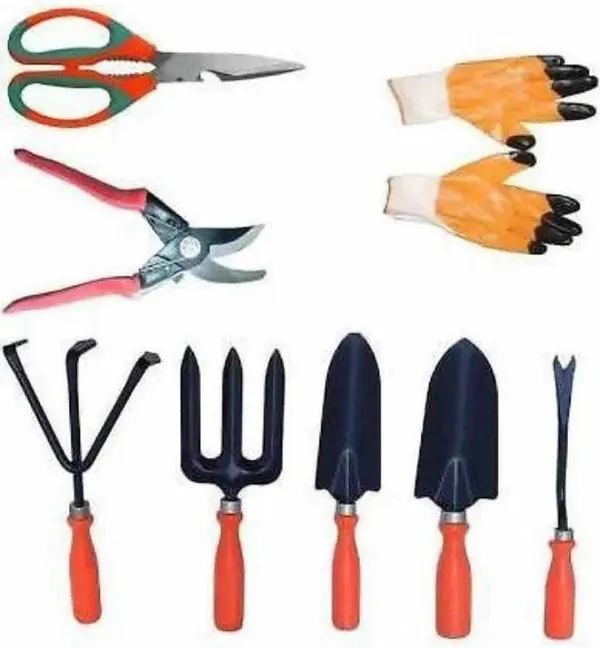 AGT_Garden_Tool_Set_Includes,_Weeder,_Fork,_Cultivator,_Trowel_,_Hand_Rake,_Scissor,_Pruner_&_Gloves_Set_Garden_Tool_Kit_(8_Tools)