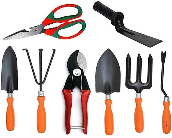 AGT_Garden_Tool_Set_Includes_Scissor,_2_Trowel,_Khurpa,_Weeder,_Heavy_cutter,_Hand_Fork_&_Hand_Rake_for_Gardening_Garden_Tool_Kit_(8_Tools)