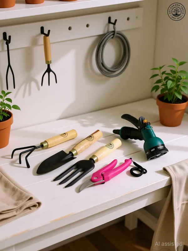 AGT_Garden_Tool_Set_Water_Spray_Trigger,_Small_Trowel,_Hand_Rake,_Fork_&_Pruner/Cutter_for_Gardening_Garden_Tool_Kit_(5_Tools)