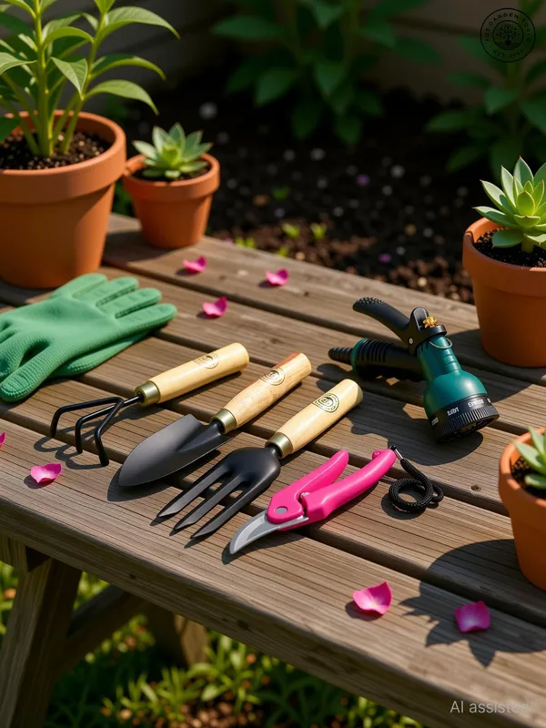 AGT_Garden_Tool_Set_Water_Spray_Trigger,_Small_Trowel,_Hand_Rake,_Fork_&_Pruner/Cutter_for_Gardening_Garden_Tool_Kit_(5_Tools)