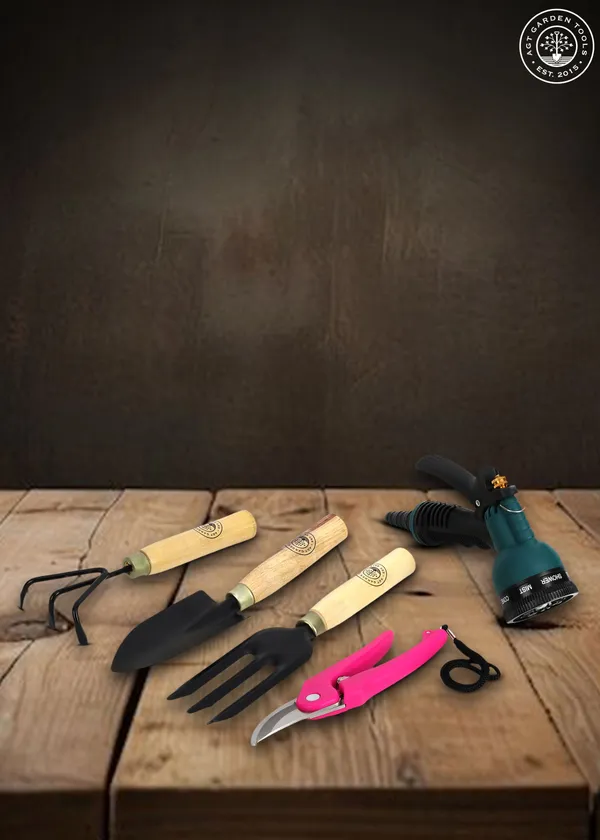 AGT_Garden_Tool_Set_Water_Spray_Trigger,_Small_Trowel,_Hand_Rake,_Fork_&_Pruner/Cutter_for_Gardening_Garden_Tool_Kit_(5_Tools)