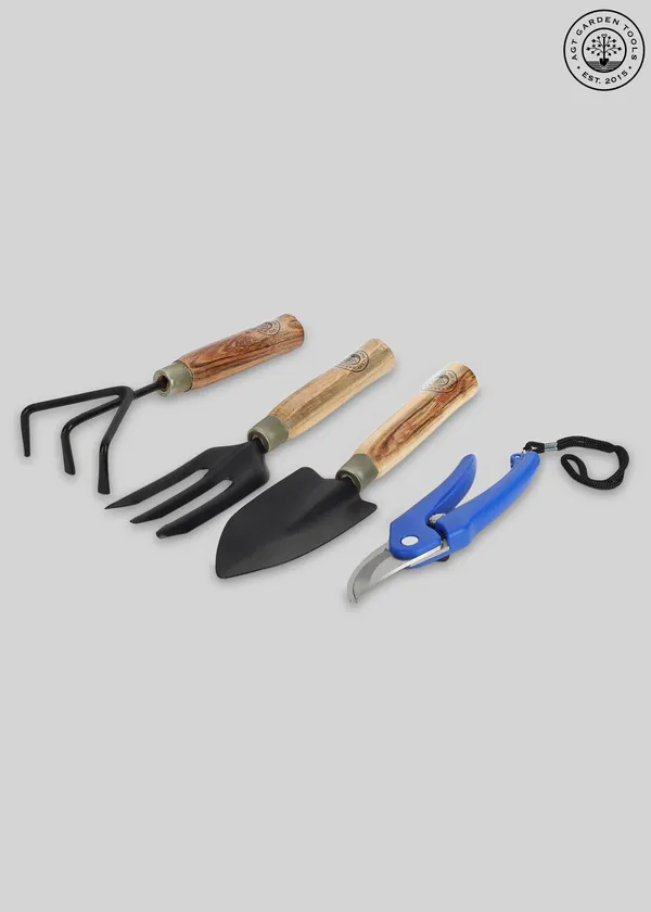 AGT_Tool_Set_Big_Trowel,_Hand_Fork,_Hand_Rake_&_Pruner/Cutter_for_Garden_Tool_Kit_(4_Tools)