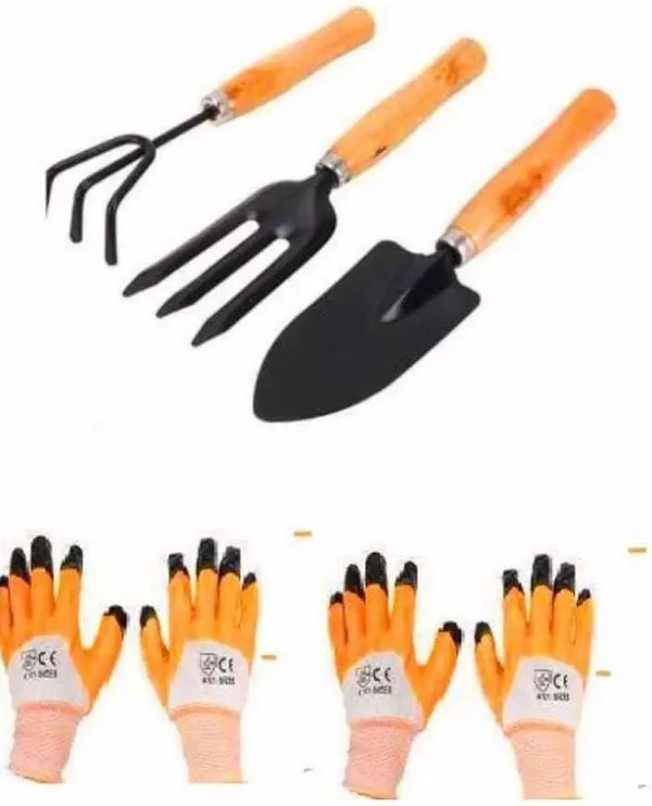 AGT_Gardening_Tool_Kit_Small_Trowel,_Hand_Fork,_Cultivator_and_2Pair_of_Hand_Gloves_Garden_Tool_Kit_(5_Tools)