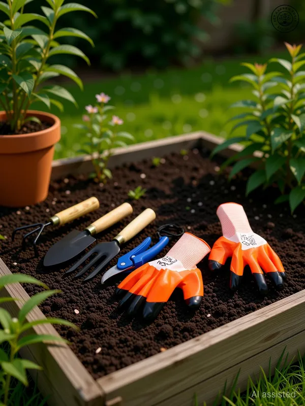 AGT_3PCS_Wooden_Handle_Cultivator_Free_Rubber_Hand_Gloves_Garden_Tool_Kit_(5_Tools)