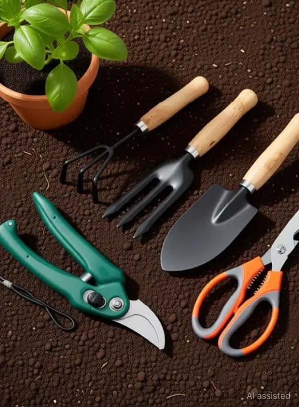 AGT_Garden_Tool_Set_Big_Trowel,_Hand_Fork,_Hand_Rake,_Pruner/Cutter_&_Scissor_Garden_Tool_Kit_(5_Tools)