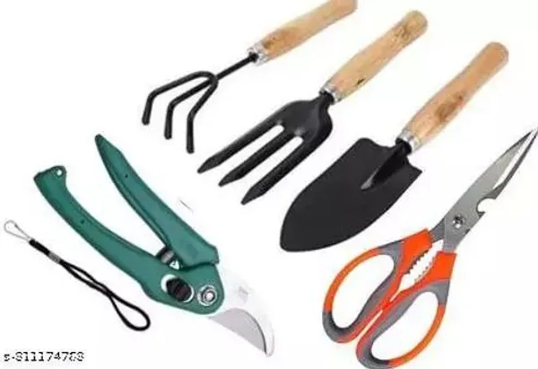 AGT_Garden_Tool_Set_Big_Trowel,_Hand_Fork,_Hand_Rake,_Pruner/Cutter_&_Scissor_Garden_Tool_Kit_(5_Tools)