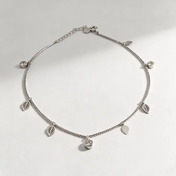 Silver-Tone_Leaf_Charm_Anklet_For_Women