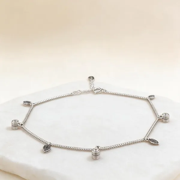 Silver-Tone_Leaf_Charm_Anklet_For_Women