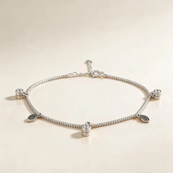 Silver-Tone_Leaf_Charm_Anklet_For_Women