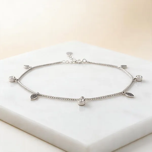 Silver-Tone_Leaf_Charm_Anklet_For_Women