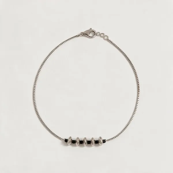 Silver_Tone_Black_Beaded_Anklet_For_Women
