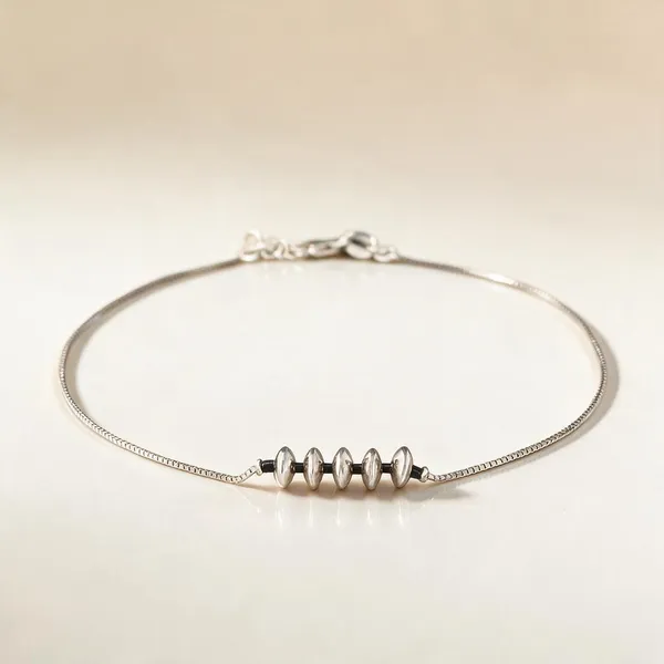 Silver_Tone_Black_Beaded_Anklet_For_Women