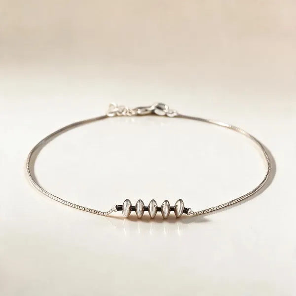 Silver_Tone_Black_Beaded_Anklet_For_Women