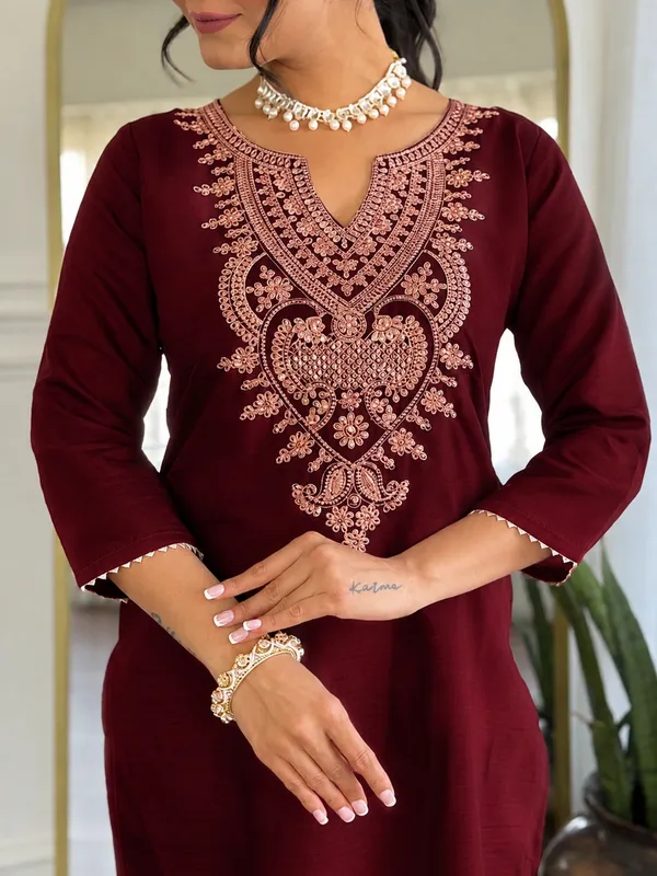 Maroon_Embroidered_Straight_Suit_Set_For_Women