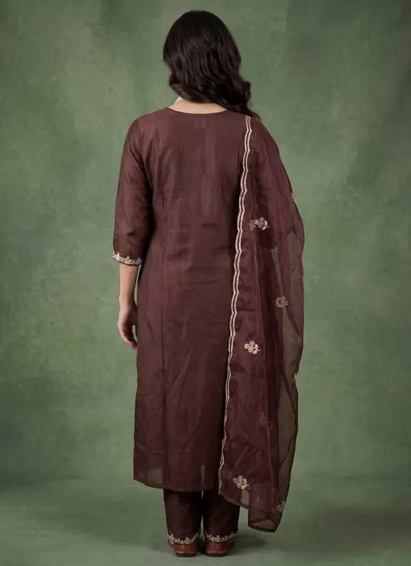 Brown_Embroidered_Kurta_Set_For_Women