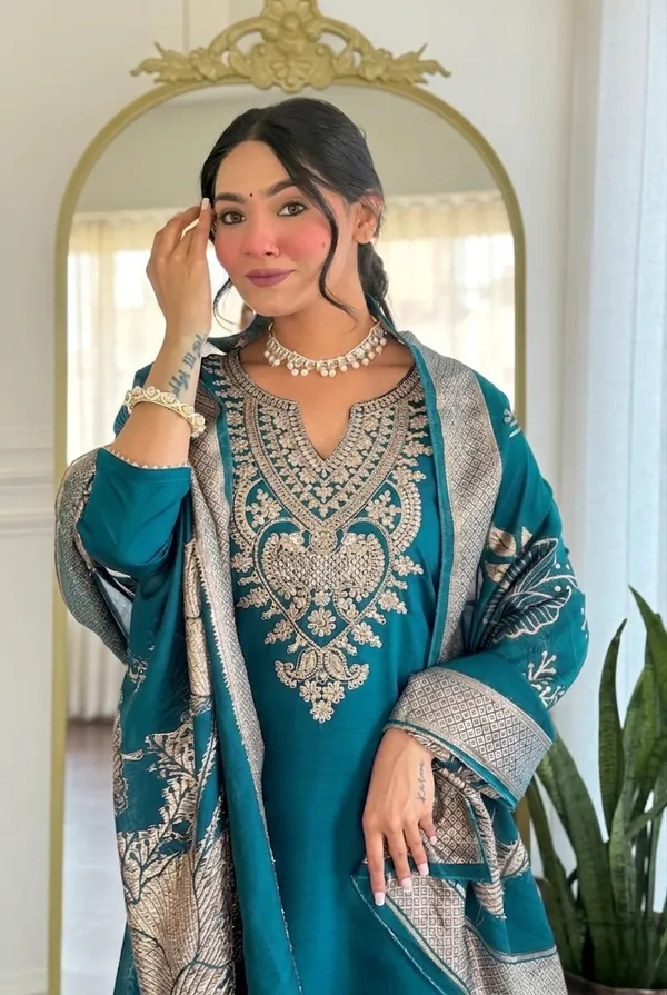 Teal_Embroidered_Straight_Kurta_Set_for_Women