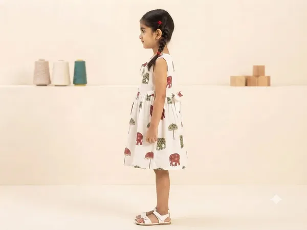 White_Printed_Sleeveless_Fit_And_Flare_Dress_for_Girls