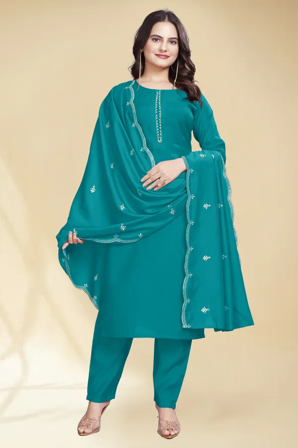 Teal_Embroidered_Straight_Salwar_Suit_Set_For_Women