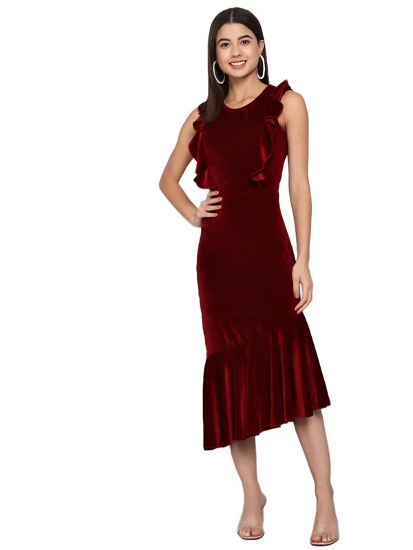 Burgundy_Velvet_Fit_And_Flare_Midi_Dress_for_Women