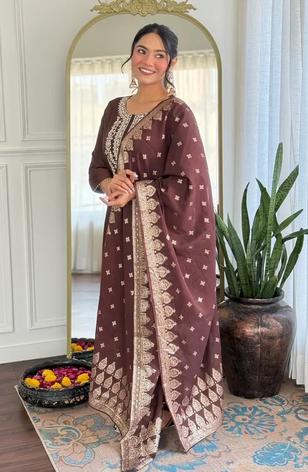 Brown_Embroidered_Straight_Kurta_Set_With_Dupatta_for_Women