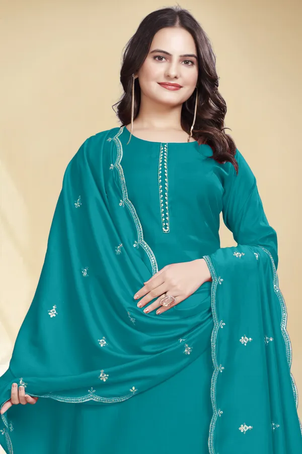 Teal_Embroidered_Straight_Salwar_Suit_Set_For_Women