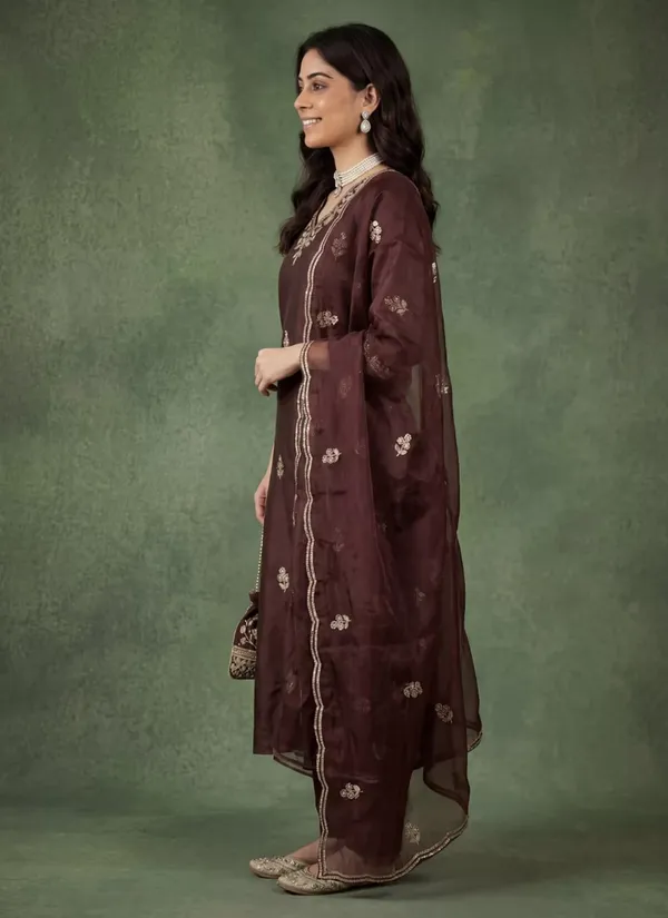 Brown_Embroidered_Kurta_Set_For_Women