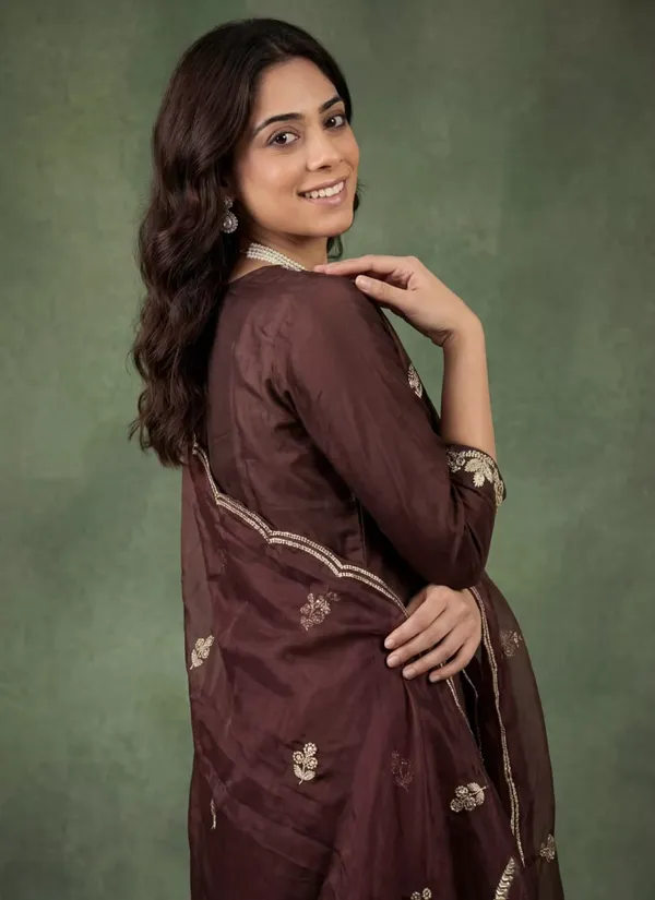 Brown_Embroidered_Kurta_Set_For_Women