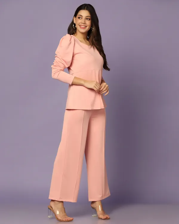Pink_Puff_Sleeve_Top_And_Wide_Leg_Pants_Co_Ord_Set_For_Women