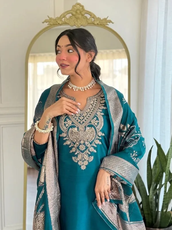 Teal_Embroidered_Straight_Kurta_Set_for_Women