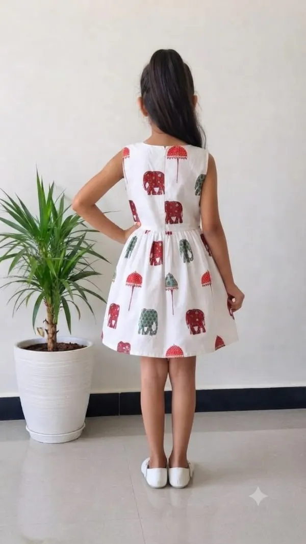 White_Printed_Sleeveless_Fit_And_Flare_Dress_for_Girls