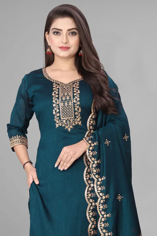 Teal_Embroidered_Straight_Suit_Set_for_Women