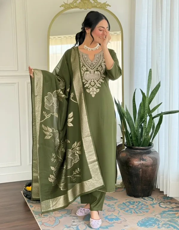Olive_Green_Embroidered_Suit_Set_for_Women