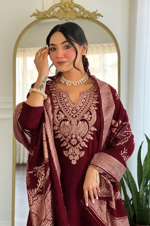 Maroon_Embroidered_Straight_Suit_Set_For_Women