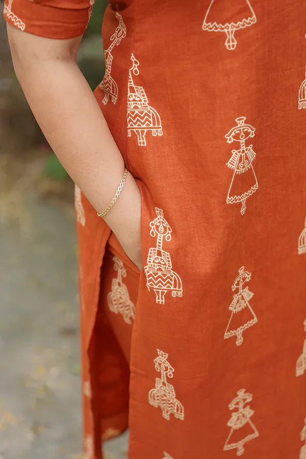 Orange_Printed_Kurta_Pant_Set_for_Women