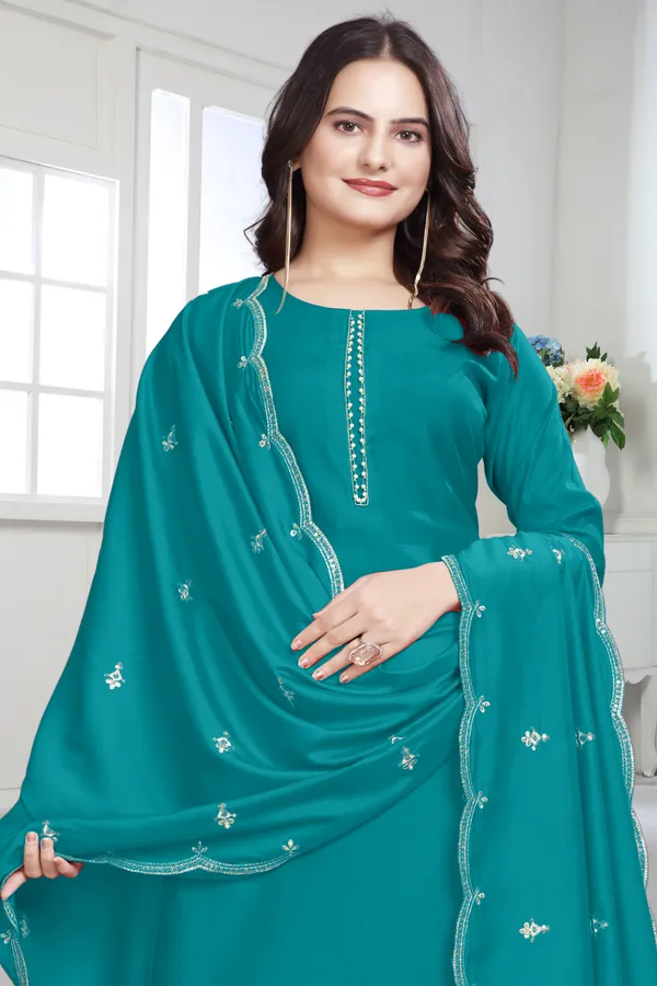 Teal_Embroidered_Straight_Salwar_Suit_Set_For_Women