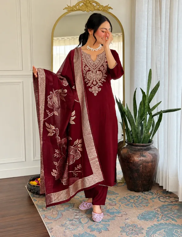 Maroon_Embroidered_Straight_Suit_Set_For_Women