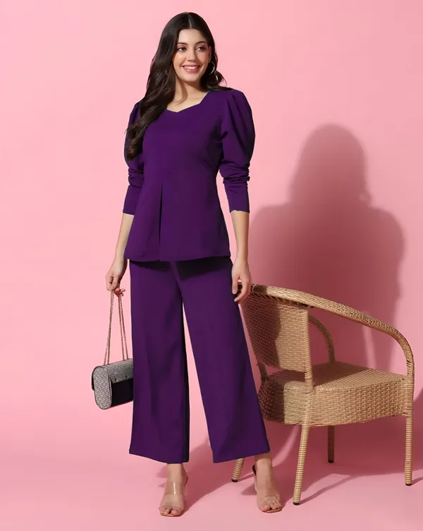 Purple_Peplum_Top_And_Wide_Leg_Pants_Set_for_Women
