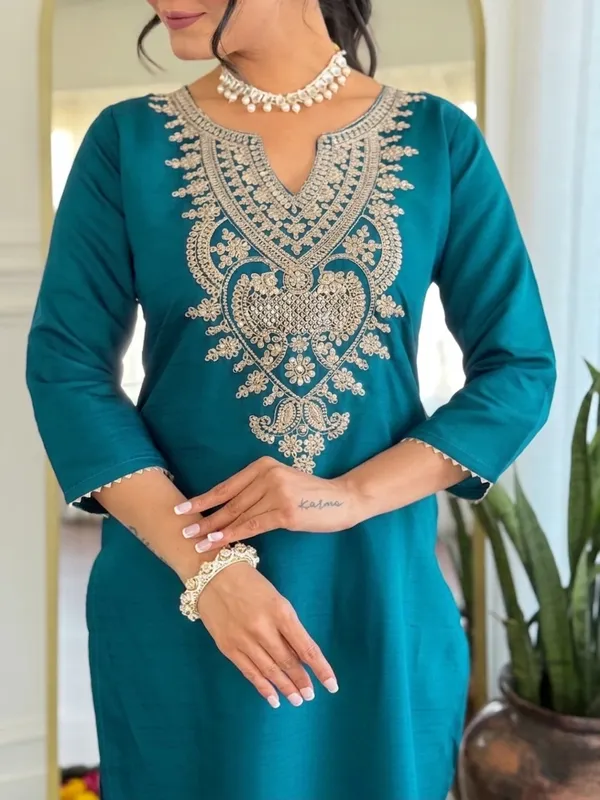 Teal_Embroidered_Straight_Kurta_Set_for_Women