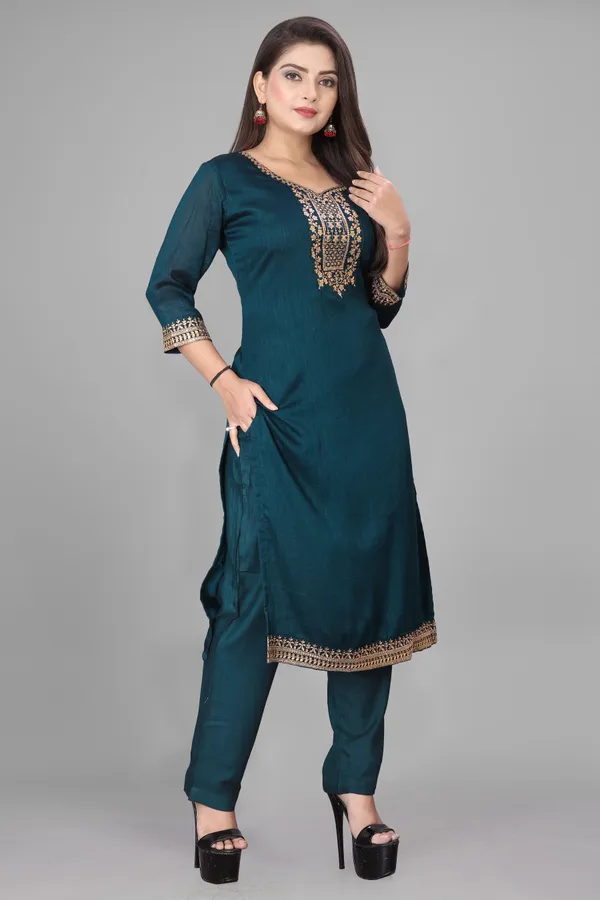 Teal_Embroidered_Straight_Suit_Set_for_Women