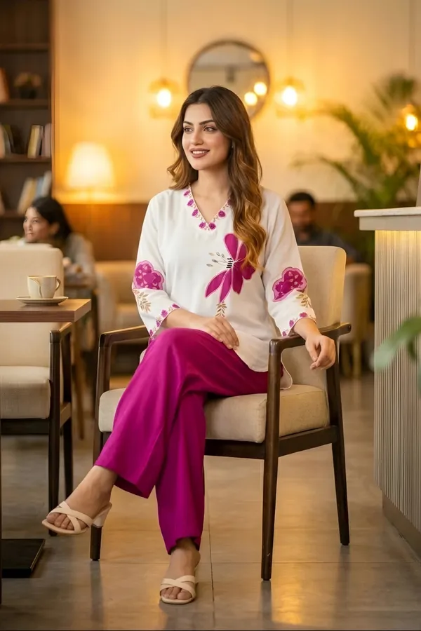 White_Floral_Print_Relaxed_Fit_Night_Suit_For_Women