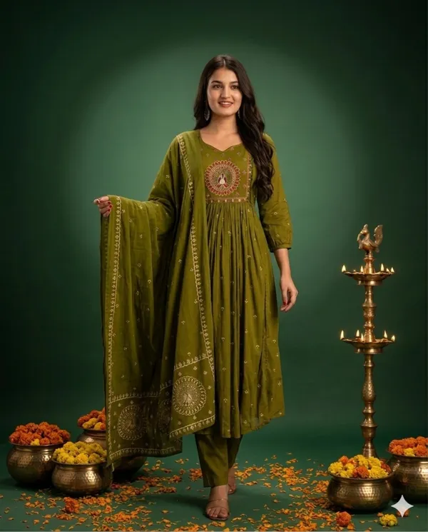 Olive_Green_Anarkali_Suit_Set_for_Women