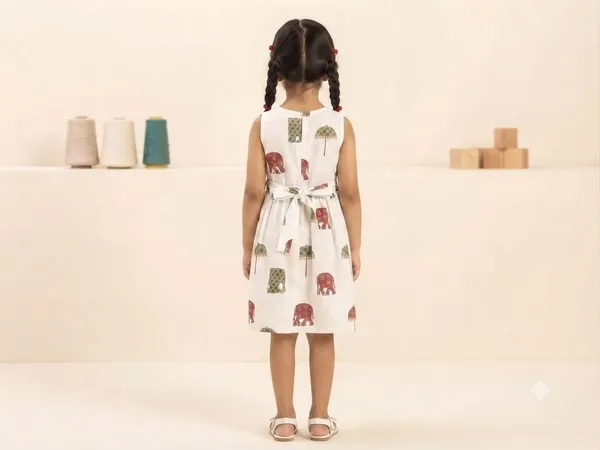 White_Printed_Sleeveless_Fit_And_Flare_Dress_for_Girls