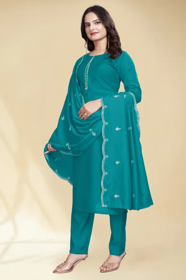 Teal_Embroidered_Straight_Salwar_Suit_Set_For_Women
