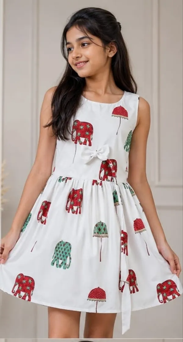White_Printed_Sleeveless_Fit_And_Flare_Dress_for_Girls
